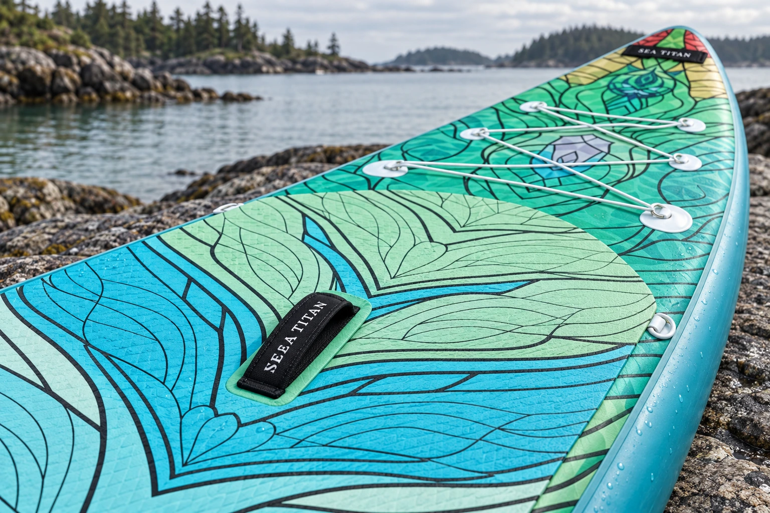 Close view of Dragon's Wave's printed deck and fittings